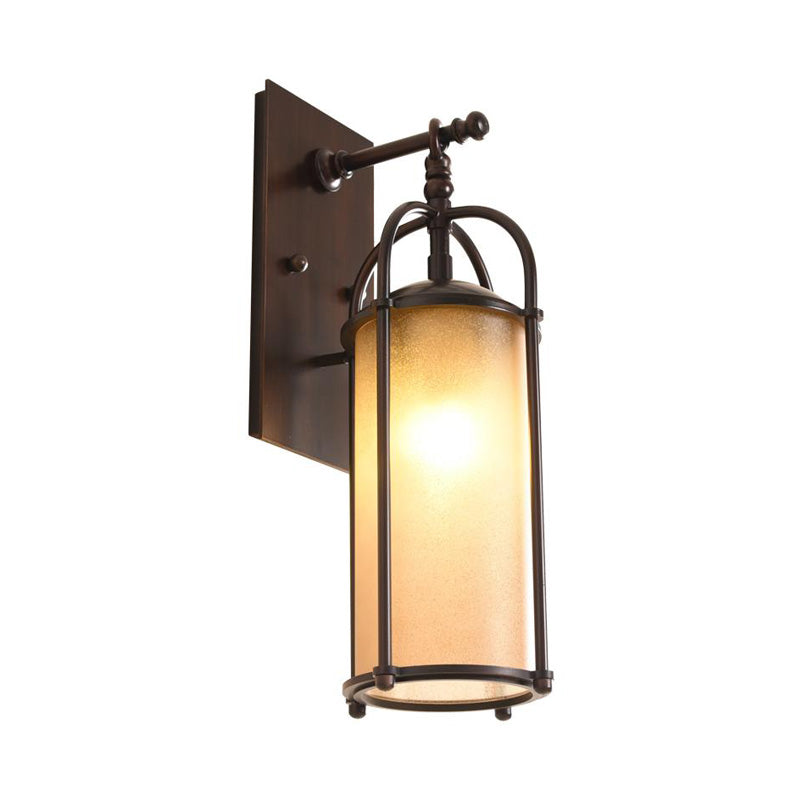 Frosted Glass Wall Sconce With Bronze Metal Backplate For Industrial Bedroom Lighting