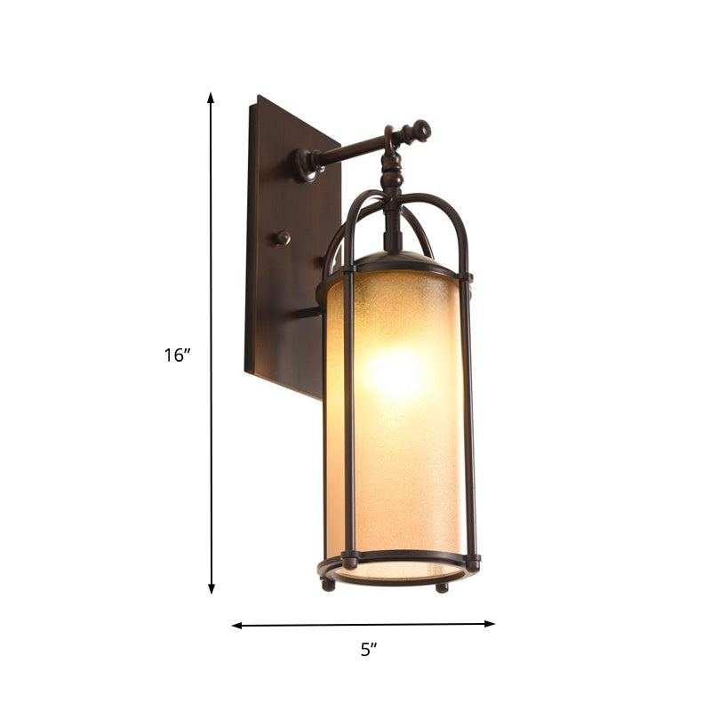 Frosted Glass Wall Sconce With Bronze Metal Backplate For Industrial Bedroom Lighting