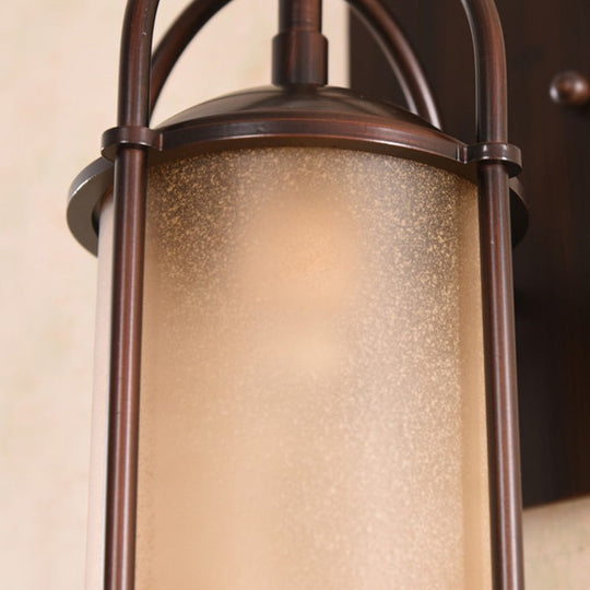 Frosted Glass Wall Sconce With Bronze Metal Backplate For Industrial Bedroom Lighting