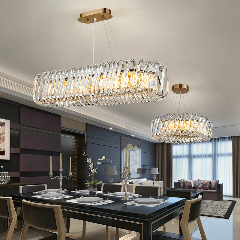 Led Island Pendant With Clear Crystal Shade - Contemporary Hanging Light Fixture