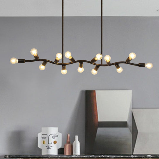 Wavy Iron Ceiling Pendant: Modern 13-Head Black Hanging Light For Kitchen Island