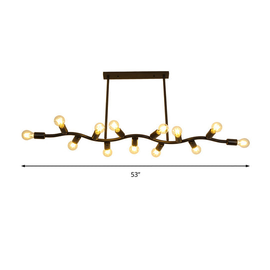 Wavy Iron Ceiling Pendant: Modern 13-Head Black Hanging Light For Kitchen Island