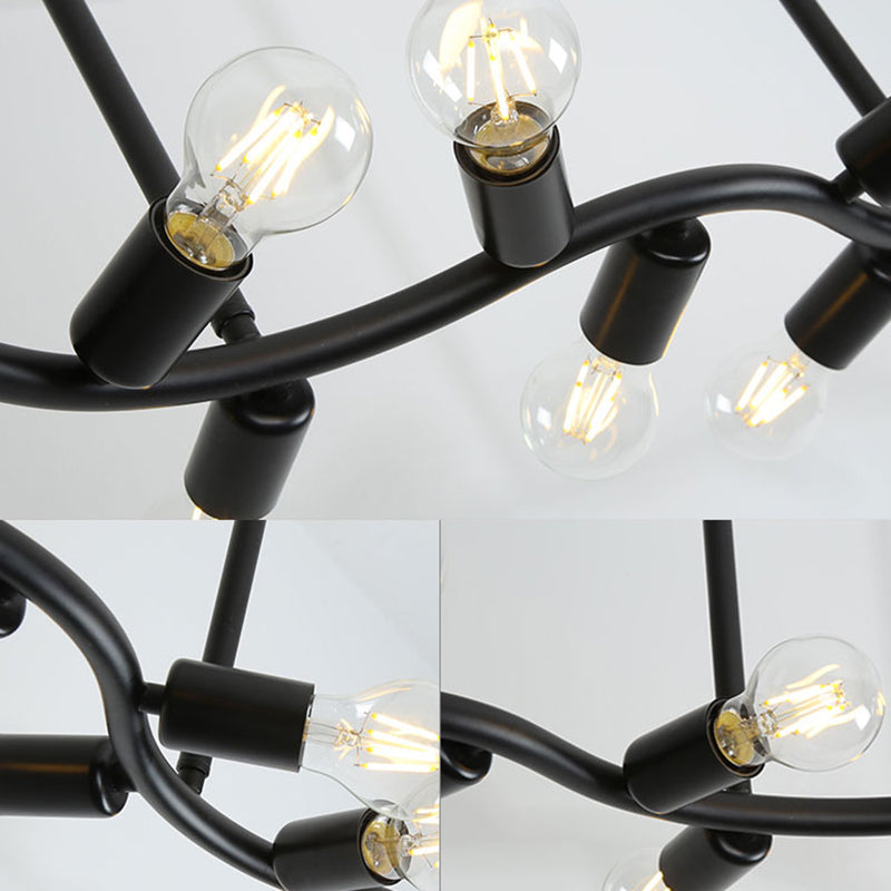 Wavy Iron Ceiling Pendant: Modern 13-Head Black Hanging Light For Kitchen Island