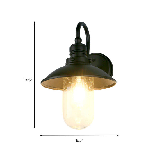 Industrial Black Wall Sconce With Cone/Flared Opal Glass Shade - Entryway Light Fixture