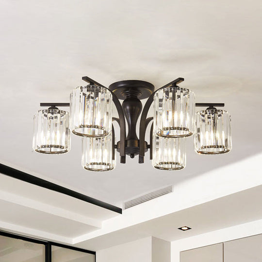 Crystal Shade Nordic Metal Semi Flush Mount Light (6/8/10 Lights) - Black Ceiling Fixture