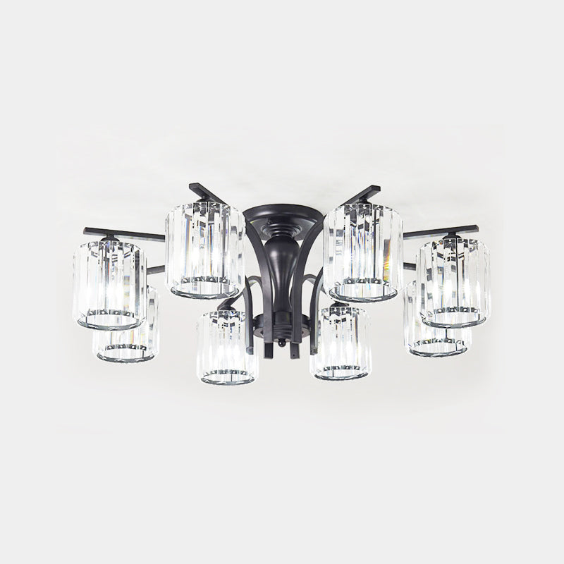 Crystal Shade Nordic Metal Semi Flush Mount Light (6/8/10 Lights) - Black Ceiling Fixture