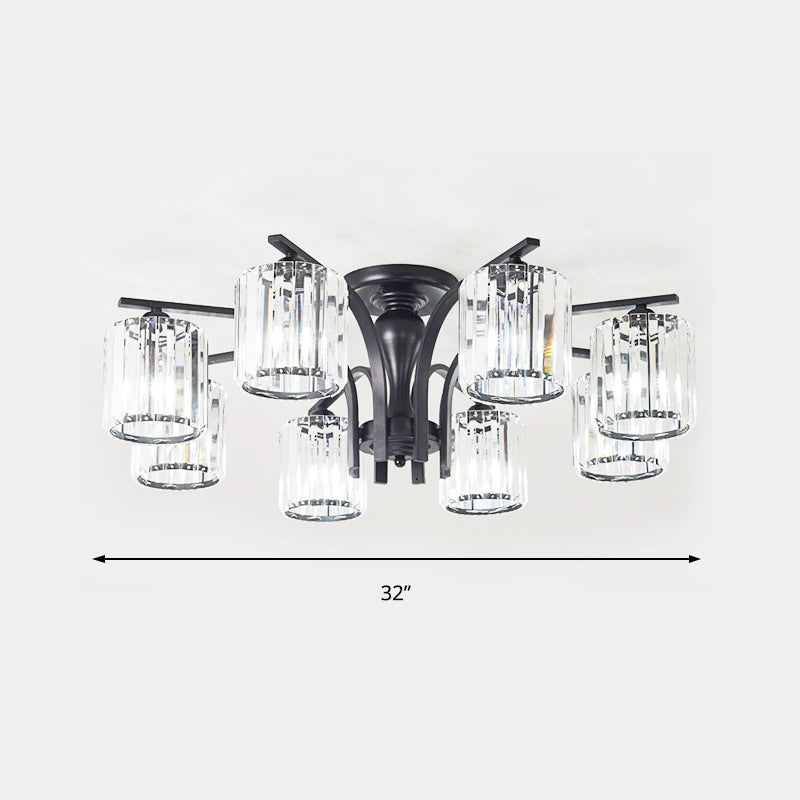 Crystal Shade Nordic Metal Semi Flush Mount Light (6/8/10 Lights) - Black Ceiling Fixture