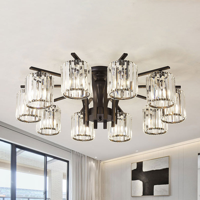 Crystal Shade Nordic Metal Semi Flush Mount Light (6/8/10 Lights) - Black Ceiling Fixture