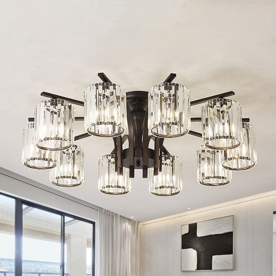 Crystal Shade Nordic Metal Semi Flush Mount Light (6/8/10 Lights) - Black Ceiling Fixture 10 /