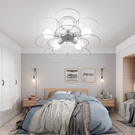 Modern Black/White Iron Frame Semi Flush Mount Chandelier - 5 Lights - Bedroom Ceiling Lighting