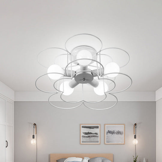 Modern Black/White Iron Frame Semi Flush Mount Chandelier - 5 Lights - Bedroom Ceiling Lighting