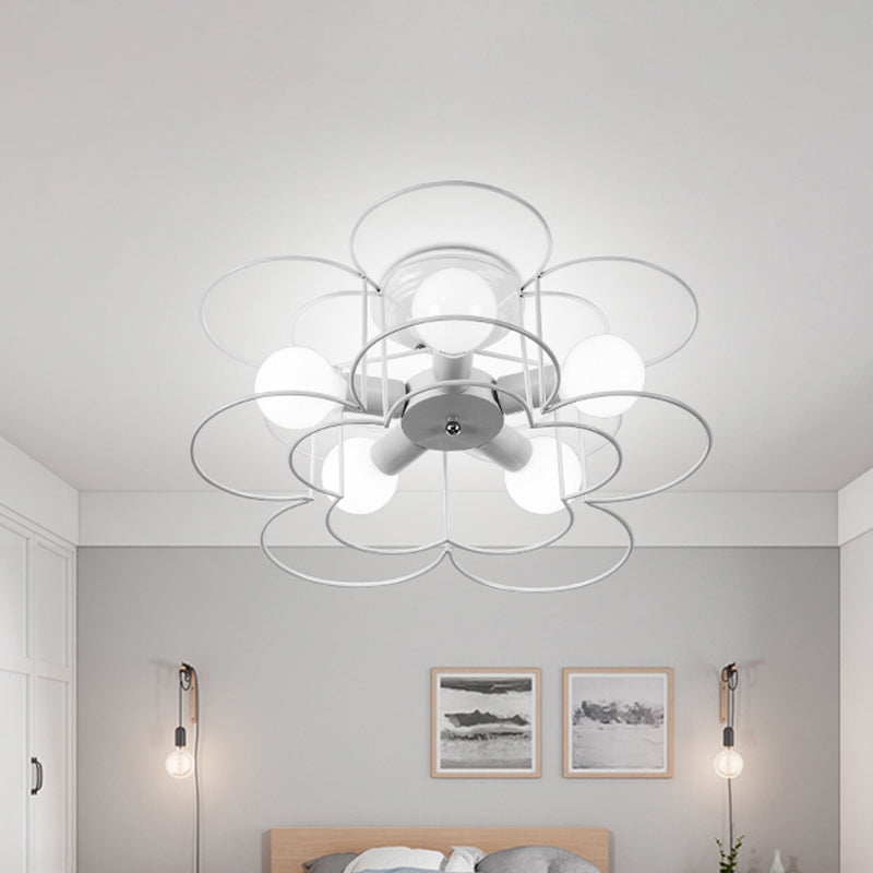 Modern Black/White Iron Frame Semi Flush Mount Chandelier - 5 Lights Bedroom Ceiling Lighting