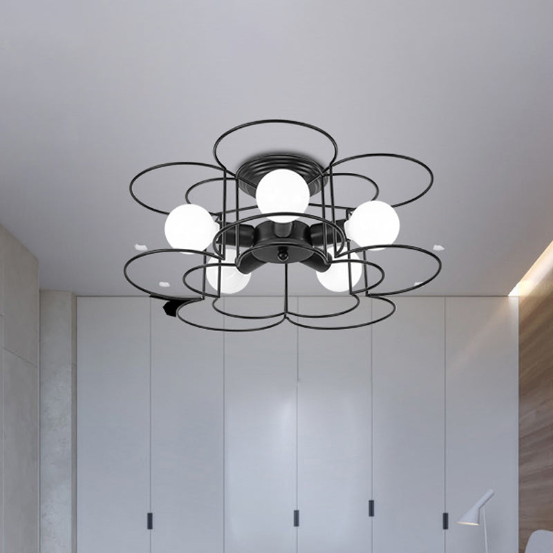 Modern Black/White Iron Frame Semi Flush Mount Chandelier - 5 Lights - Bedroom Ceiling Lighting