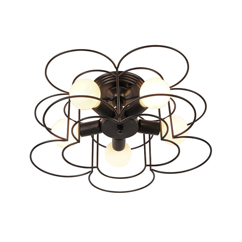 Modern Black/White Iron Frame Semi Flush Mount Chandelier - 5 Lights - Bedroom Ceiling Lighting