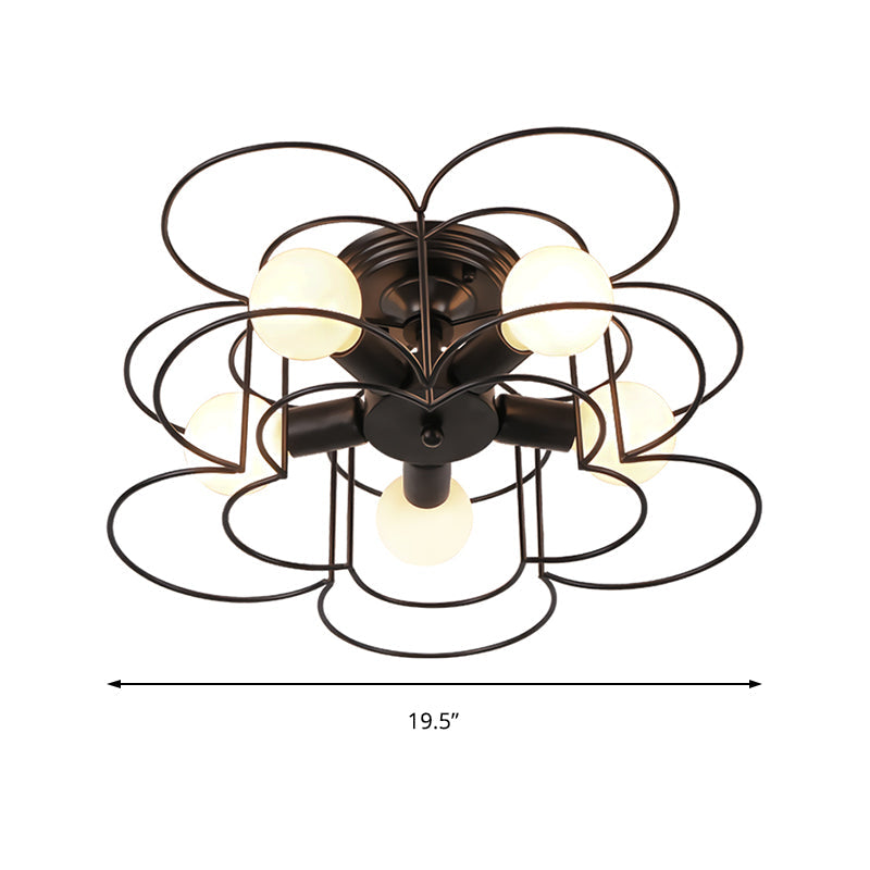 Modern Black/White Iron Frame Semi Flush Mount Chandelier - 5 Lights - Bedroom Ceiling Lighting