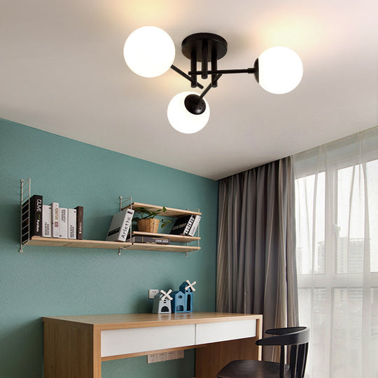 Nordic Metal Crossed Lines Semi Flush Ceiling Light - Black Flush Mount with Glass Shade - 3/8/12 Heads - Ideal for Living Room