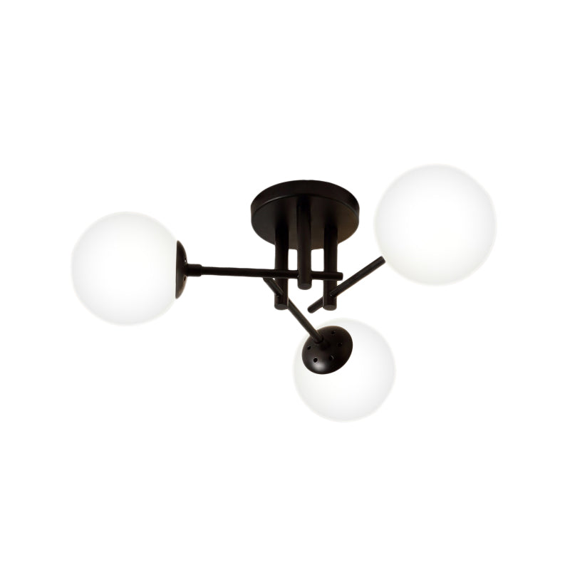 Nordic Metal Crossed Lines Semi Flush Ceiling Light - Black Flush Mount with Glass Shade - 3/8/12 Heads - Ideal for Living Room