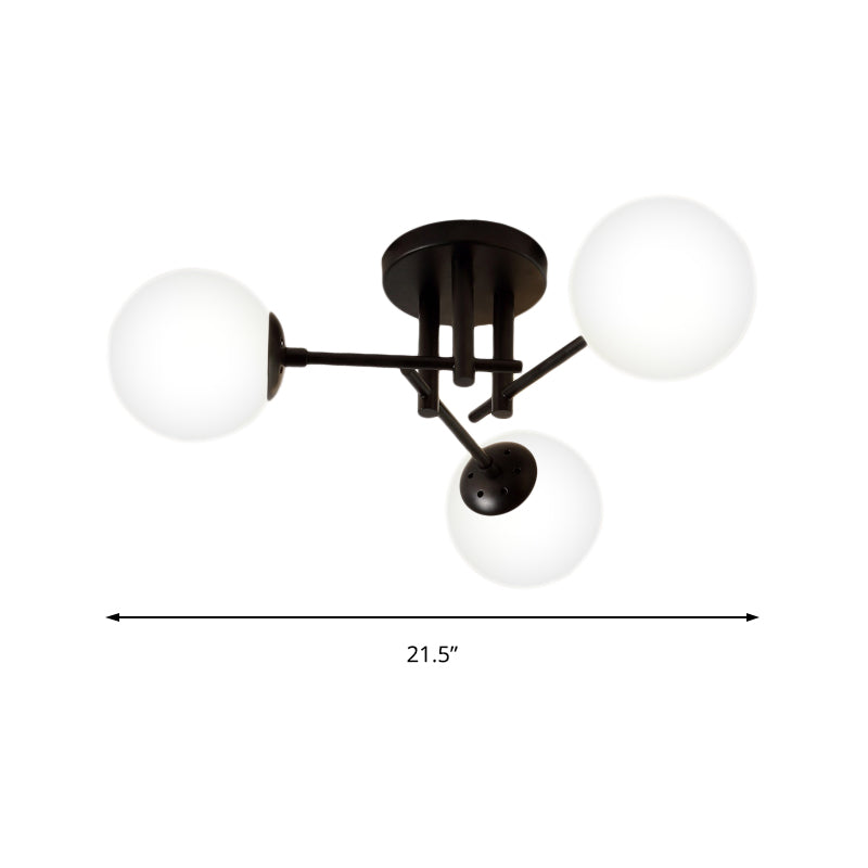 Nordic Metal Crossed Lines Semi Flush Ceiling Light - Black Flush Mount with Glass Shade - 3/8/12 Heads - Ideal for Living Room