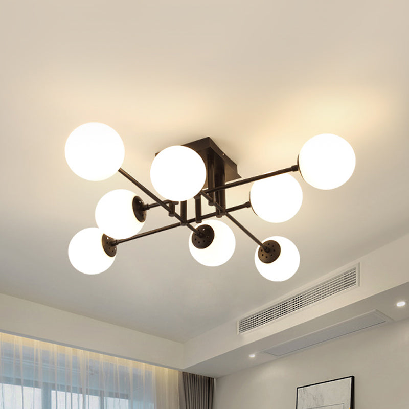 Nordic Metal Crossed Lines Semi Flush Ceiling Light - Black Flush Mount with Glass Shade - 3/8/12 Heads - Ideal for Living Room