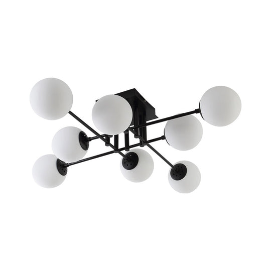 Nordic Metal Crossed Lines Semi Flush Ceiling Light - Black Flush Mount with Glass Shade - 3/8/12 Heads - Ideal for Living Room