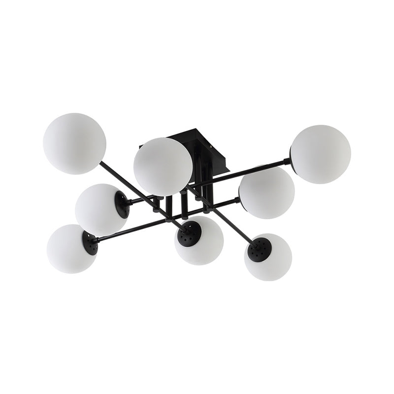 Nordic Metal Crossed Lines Semi Flush Ceiling Light - Black Mount With Glass Shade 3/8/12 Heads