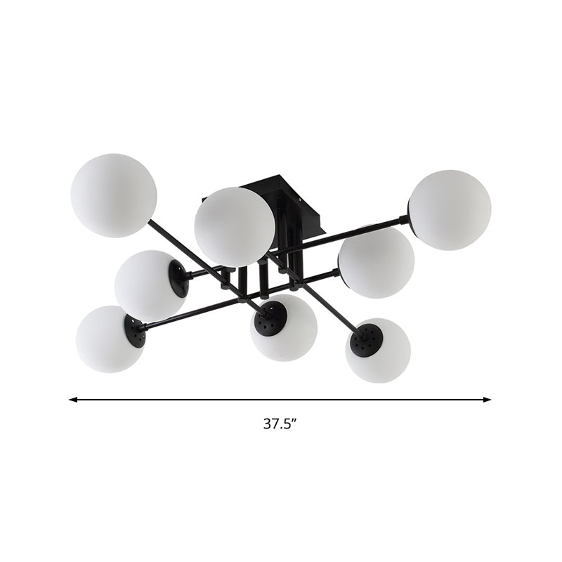 Nordic Metal Crossed Lines Semi Flush Ceiling Light - Black Flush Mount with Glass Shade - 3/8/12 Heads - Ideal for Living Room