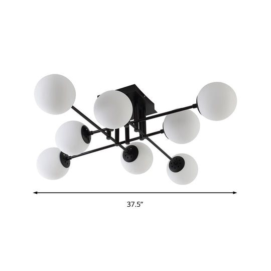 Nordic Metal Crossed Lines Semi Flush Ceiling Light - Black Mount With Glass Shade 3/8/12 Heads