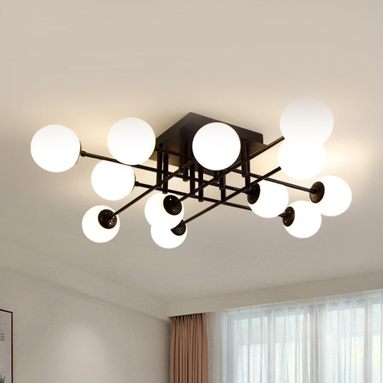 Nordic Metal Crossed Lines Semi Flush Ceiling Light - Black Flush Mount with Glass Shade - 3/8/12 Heads - Ideal for Living Room