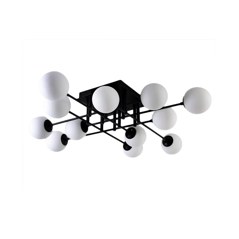 Nordic Metal Crossed Lines Semi Flush Ceiling Light - Black Flush Mount with Glass Shade - 3/8/12 Heads - Ideal for Living Room