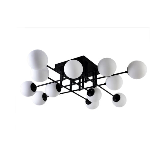 Nordic Metal Crossed Lines Semi Flush Ceiling Light - Black Mount With Glass Shade 3/8/12 Heads