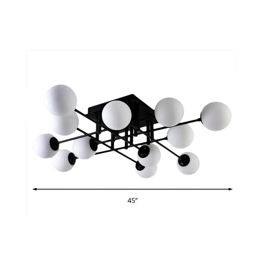 Nordic Metal Crossed Lines Semi Flush Ceiling Light - Black Flush Mount with Glass Shade - 3/8/12 Heads - Ideal for Living Room