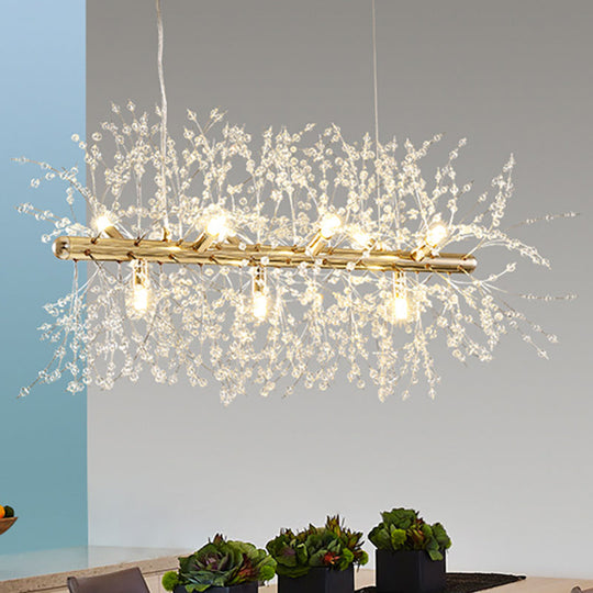 Modern Crystal Flower Island Pendant Ceiling Lamp For Kitchen (9/12-Head Chrome/Gold)