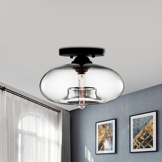 Simple Style Glass Oval Flush Mount Lamp With 1 Light - Clear/Amber/Smoky Ceiling Fixture For