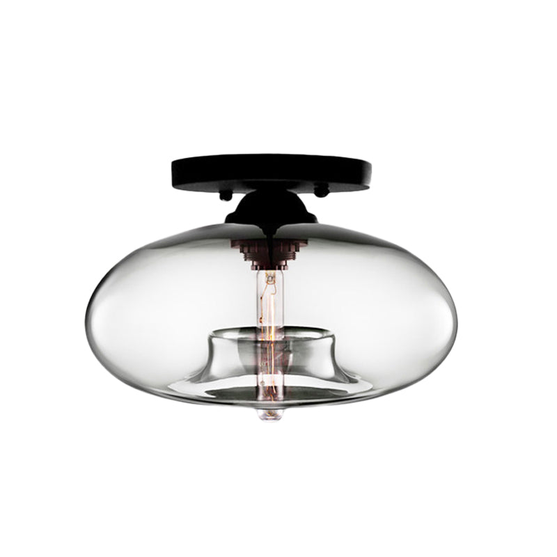 Simple Style Glass Oval Flush Mount Lamp With 1 Light - Clear/Amber/Smoky Ceiling Fixture For