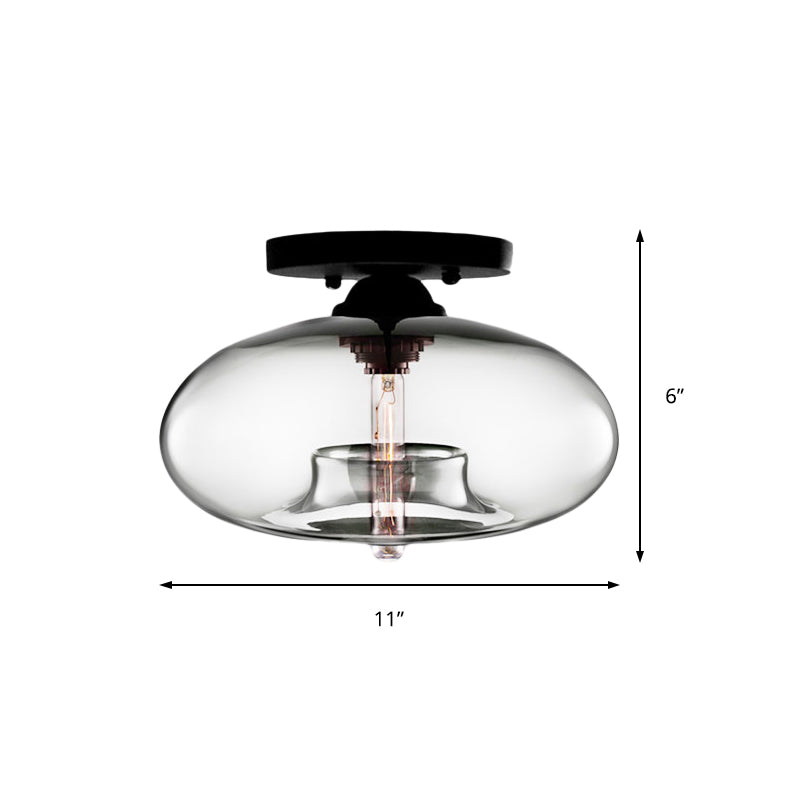 Simple Style Glass Oval Flush Mount Lamp With 1 Light - Clear/Amber/Smoky Ceiling Fixture For