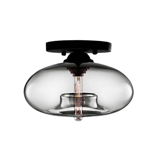 Simple Style Glass Oval Flush Mount Lamp With 1 Light - Clear/Amber/Smoky Ceiling Fixture For