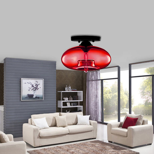 Simple Style Glass Oval Flush Mount Lamp With 1 Light - Clear/Amber/Smoky Ceiling Fixture For