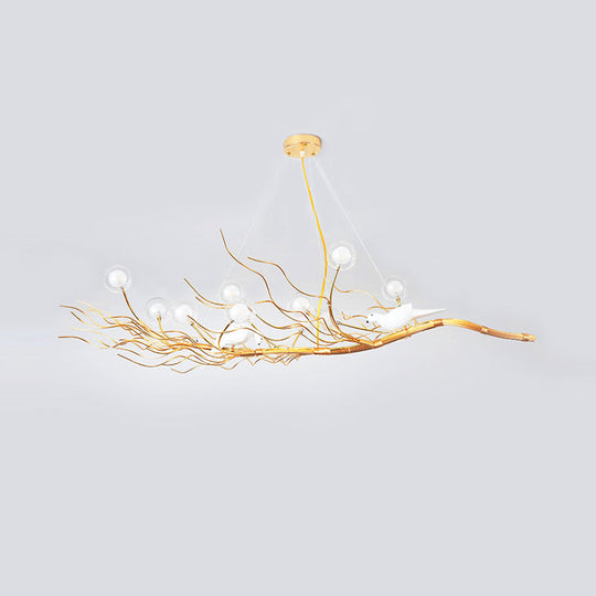 Modern Gold Branch Pendant Light With Clear Glass Island Lamp - 10-Light Design Birds Ideal For