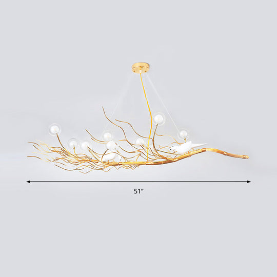 Modern Gold Branch Pendant Light With Clear Glass Island Lamp - 10-Light Design Birds Ideal For