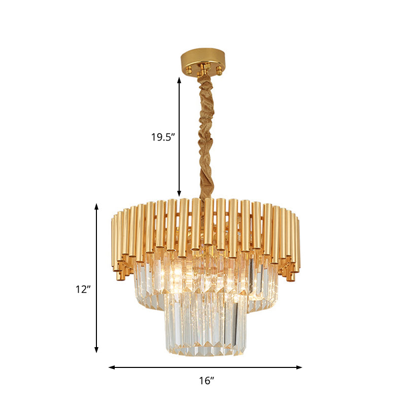 Modern Prism Block Chandelier Lamp - Multi Light Crystal And Metal In Brass Finish