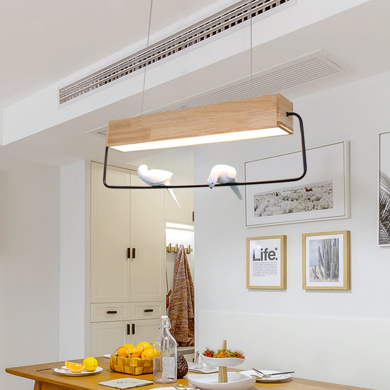 Modern Rectangular Wood Led Pendant Light For Dining Room Ceiling In Warm/White / White