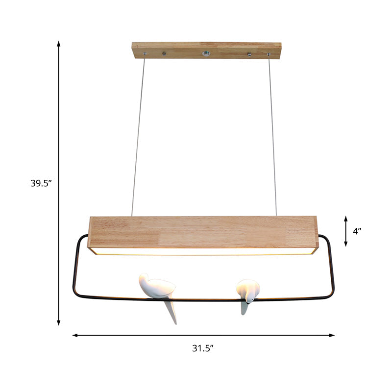 Modern Rectangular Wood Led Pendant Light For Dining Room Ceiling In Warm/White