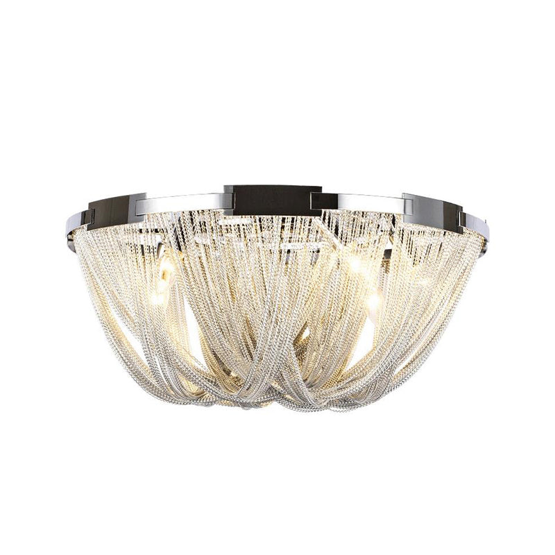 Postmodern Tassel Flush Mount Ceiling Fixture With Metal Frame 4/5 Lights Chrome Finish - Ideal For