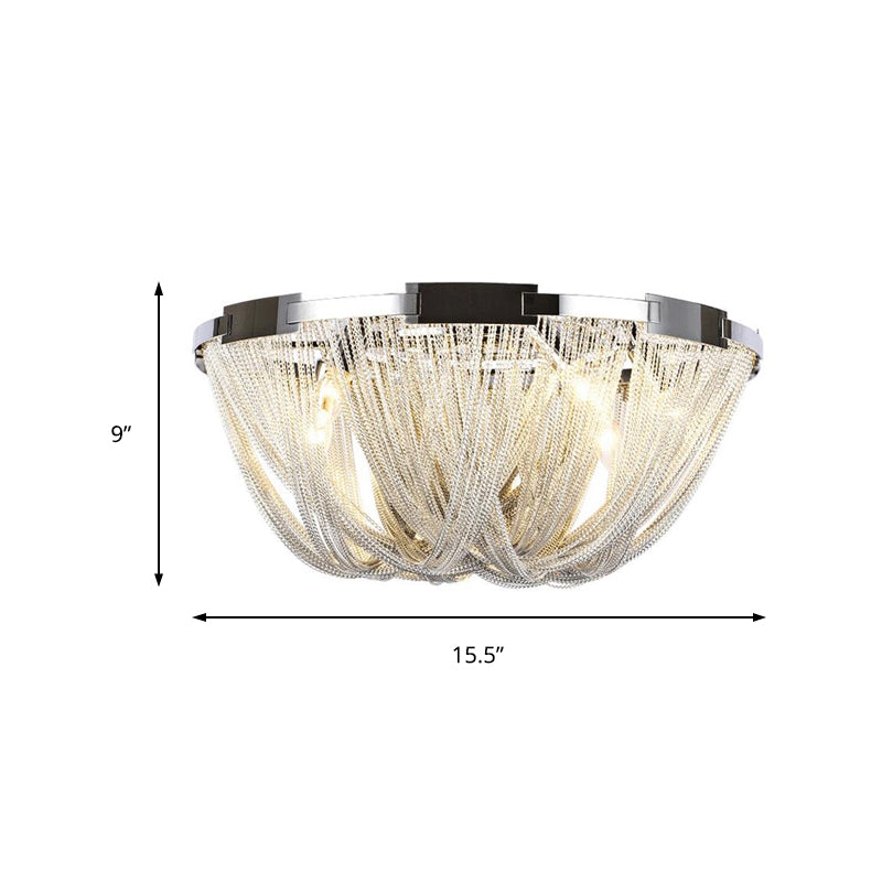 Postmodern Tassel Flush Mount Ceiling Fixture With Metal Frame 4/5 Lights Chrome Finish - Ideal For