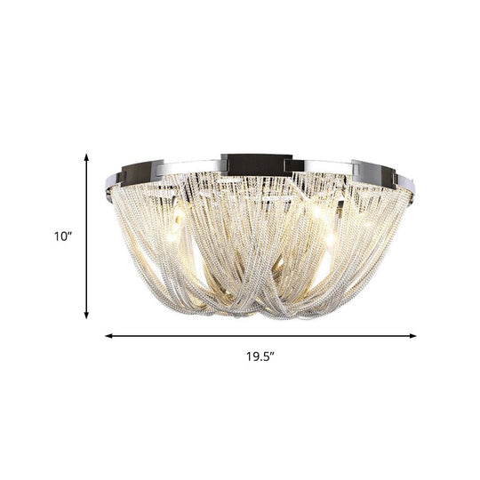 Postmodern Tassel Flush Mount Ceiling Fixture With Metal Frame 4/5 Lights Chrome Finish - Ideal For