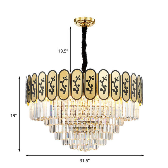 Lustre rond moderne avec motif floral, suspension en cristal et métal pour chambre à coucher - Finition laiton