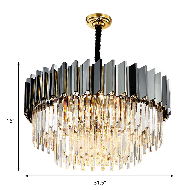 Tiered Vintage Stainless Steel Chandelier With Crystal Block - Silver Pendant Light For Living Room