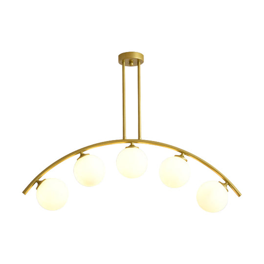 Gold Island Pendant With Clear/White Shade And Curvy Design - Perfect For Modern Kitchens (3/5/7