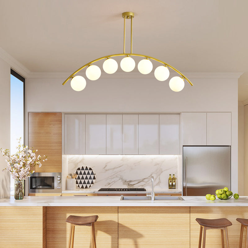 Gold Island Pendant With Clear/White Shade And Curvy Design - Perfect For Modern Kitchens (3/5/7