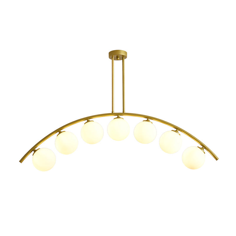 Gold Island Pendant With Clear/White Shade And Curvy Design - Perfect For Modern Kitchens (3/5/7